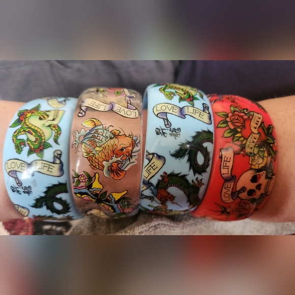 Ed Hardy Jewelry - Live Love Chunky Tatto Style Bracelets One Size